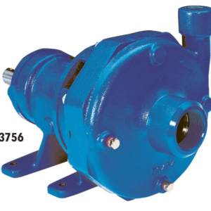 Blue industrial centrifugal pump with side inlet and two base mounting feet (model 3756).